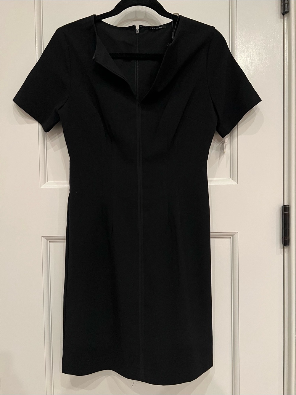 T Tahari Black Short Sleeve Fit-and-Flare Mini Dress
